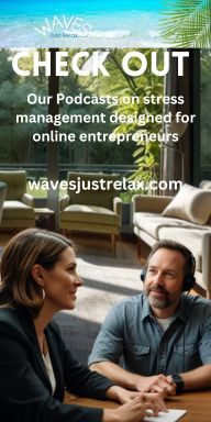 A picture of a couple doing a Waves Just Relax podcast on stress management.